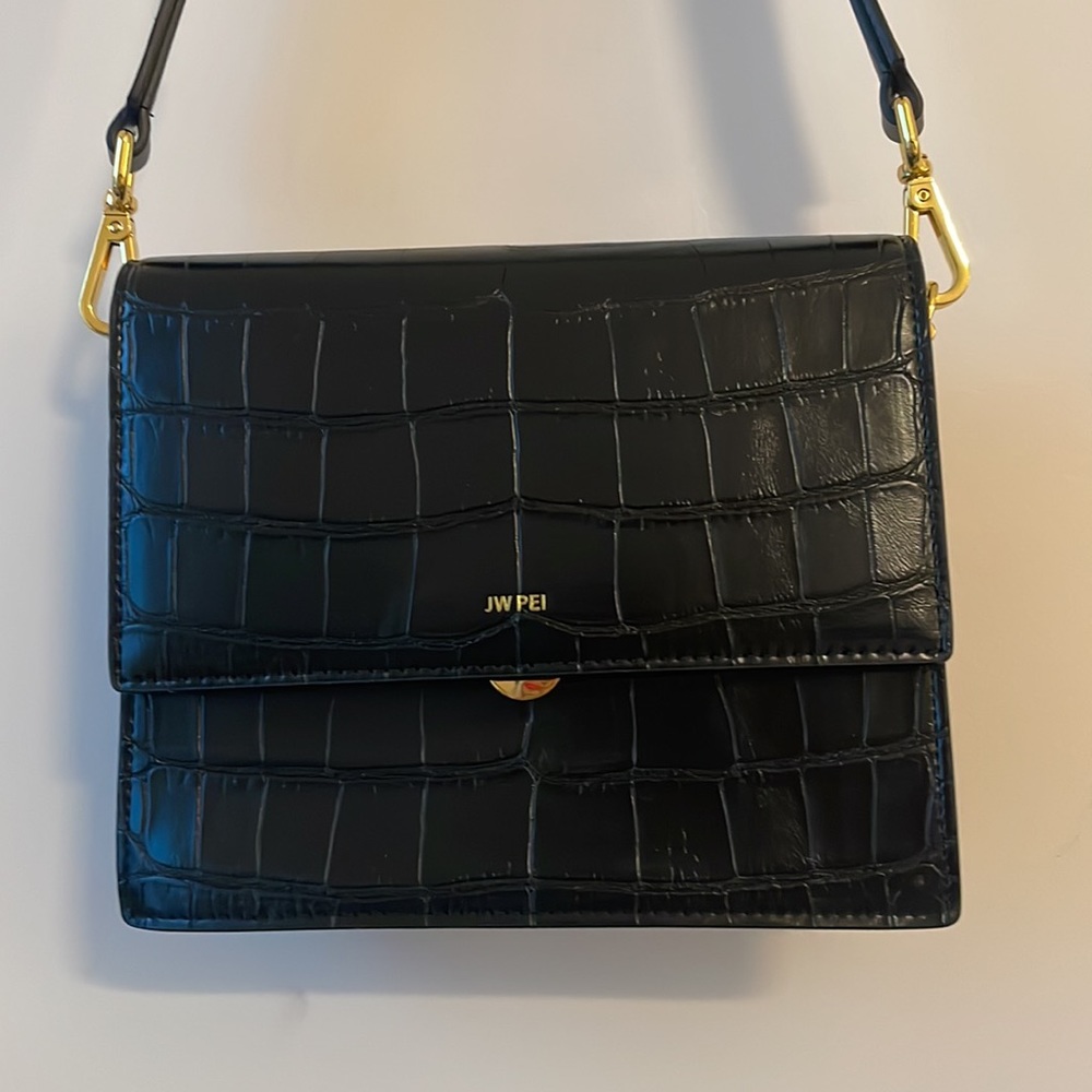 JW Pei Mini Flap Crossbody in Black Croc